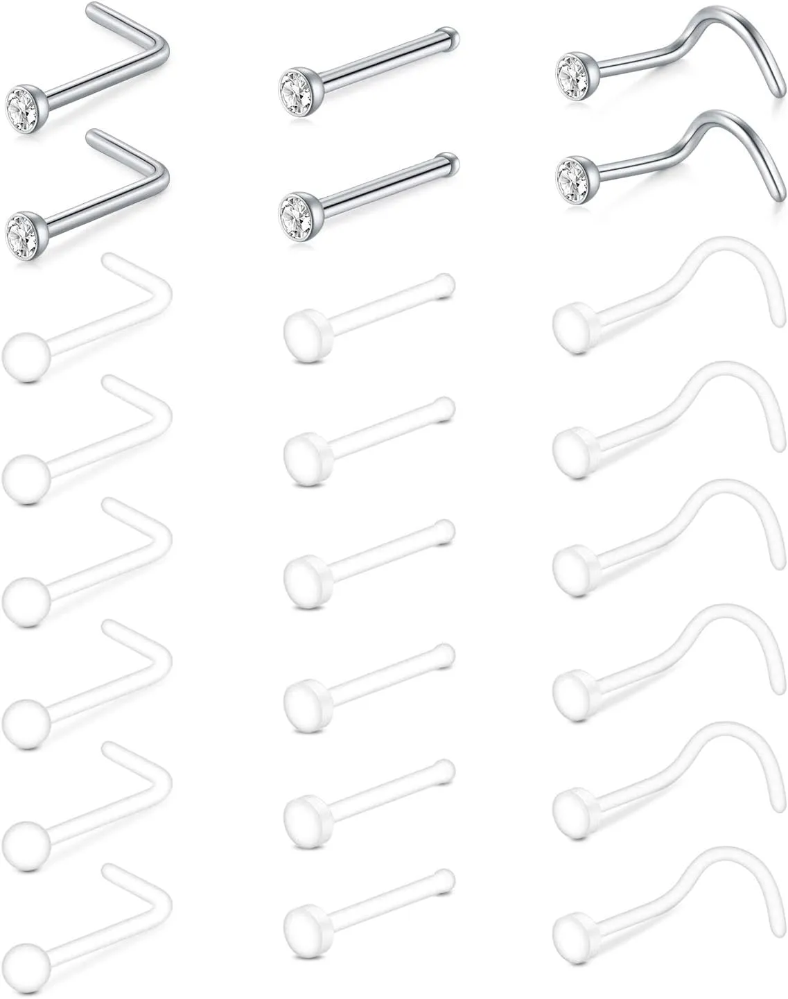 MODRSA Mix Set Clear Piercing Retainers Septum Retainer Nose Studs Flexible Lip Ear Nose Tongue Rings Nipplering Cartilage Rook Daith Earrings Horseshoe Plastic Industrial Piercing Retainer for Work