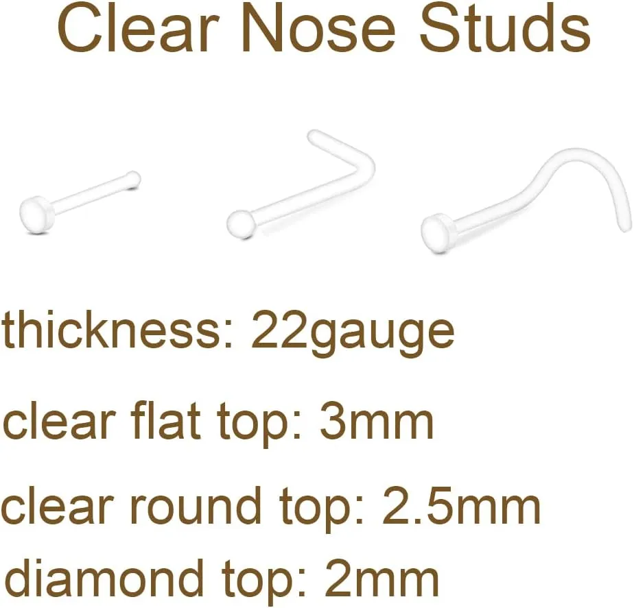 MODRSA Mix Set Clear Piercing Retainers Septum Retainer Nose Studs Flexible Lip Ear Nose Tongue Rings Nipplering Cartilage Rook Daith Earrings Horseshoe Plastic Industrial Piercing Retainer for Work