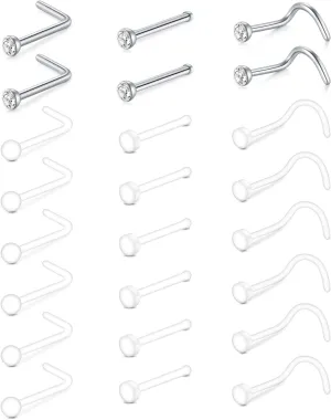 MODRSA Mix Set Clear Piercing Retainers Septum Retainer Nose Studs Flexible Lip Ear Nose Tongue Rings Nipplering Cartilage Rook Daith Earrings Horseshoe Plastic Industrial Piercing Retainer for Work