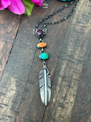 Multi Color Feather Necklace- B