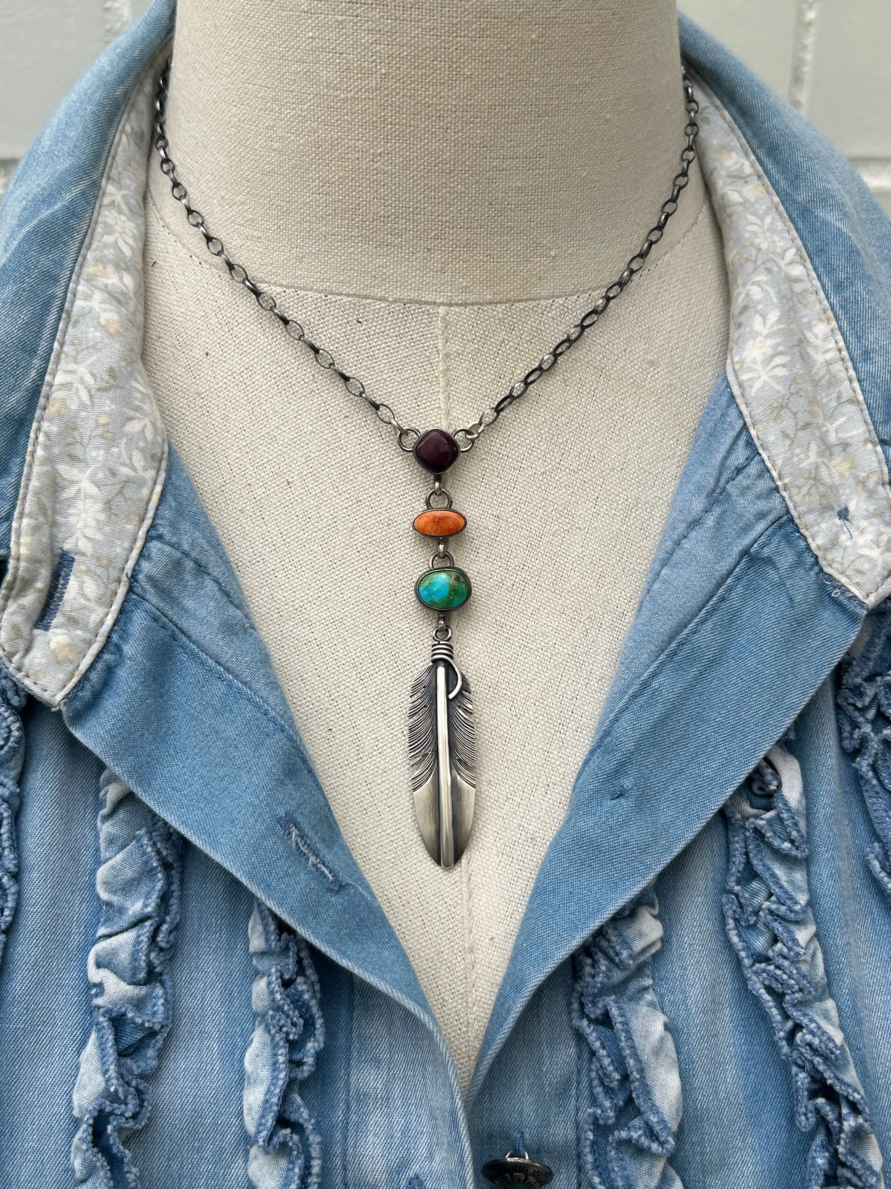 Multi Color Feather Necklace- B