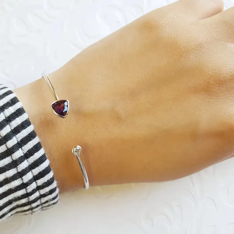 Natural Bezel Set Trillion Cut Amethyst Cuff Statement Bracelet For Women - 925 Sterling Silver Bracelet