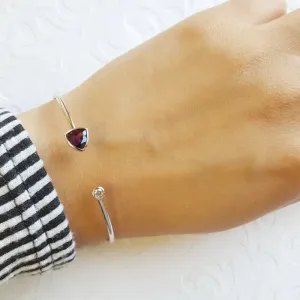 Natural Bezel Set Trillion Cut Amethyst Cuff Statement Bracelet For Women - 925 Sterling Silver Bracelet