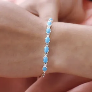 Natural Oval Cut Bezel Set Sleeping Beauty Turquoise Simple Bracelets - 925 Sterling Silver Boho Bracelets