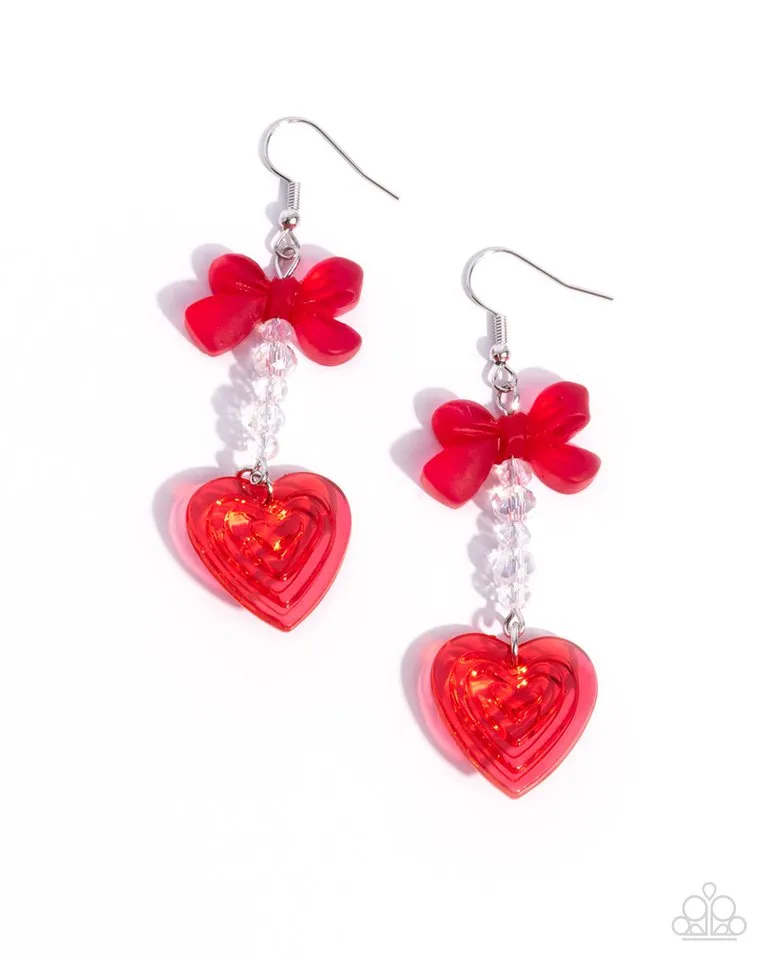 Paparazzi Earring ~ Feminine Freefall - Red