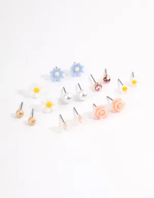 Pastel Mixed Flower Earrings 8-Pack