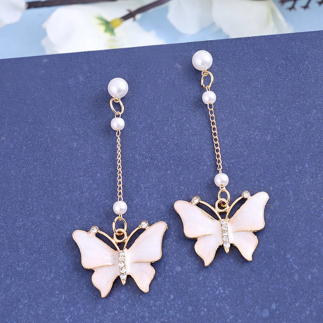 Pink Butterfly Tassel Earrings