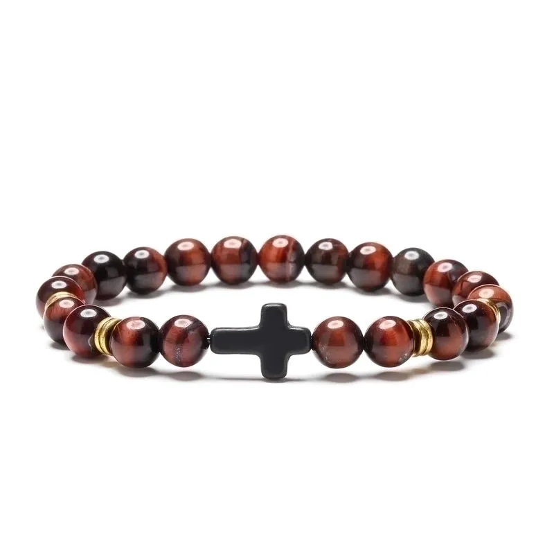 Retro Cross Beaded Natural Stone Bracelets