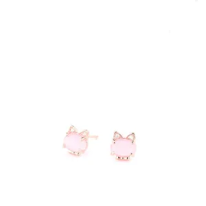 Rose Gold Sterling Silver Kitten Earrings with Crystal Hibiscus Stone