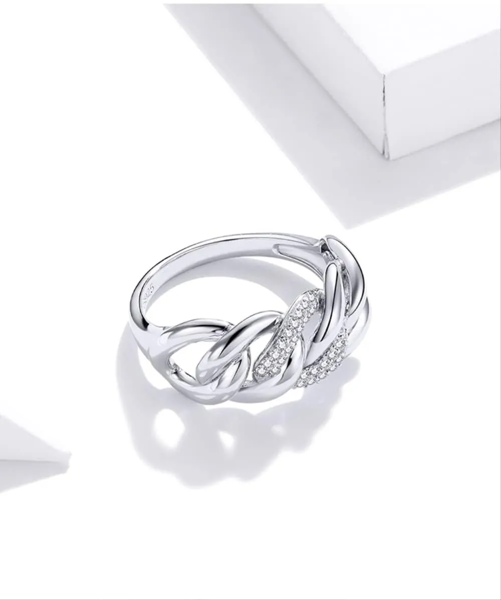 S Clear Platinum Chain Ring Finger Rings For Women Engagement Wedding Statement Jewelry