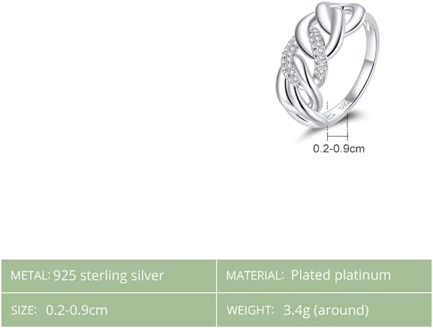 S Clear Platinum Chain Ring Finger Rings For Women Engagement Wedding Statement Jewelry
