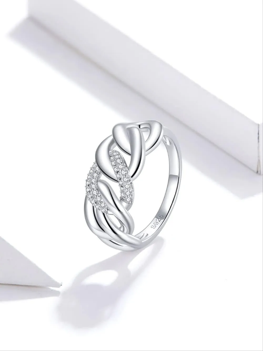S Clear Platinum Chain Ring Finger Rings For Women Engagement Wedding Statement Jewelry