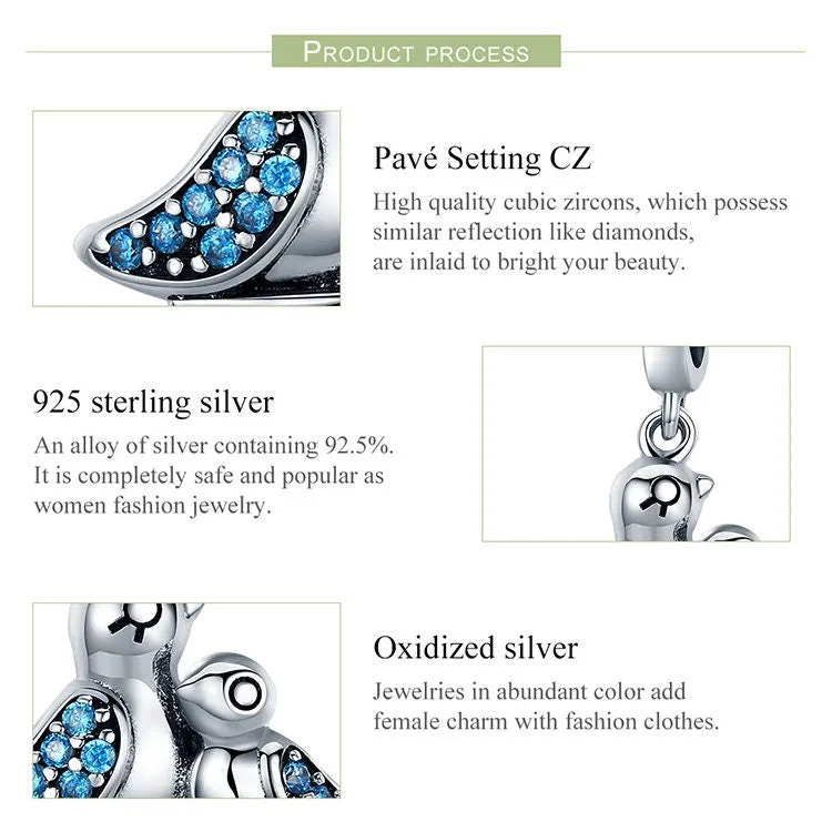 S925 Silver Cute Bird Charm Beads