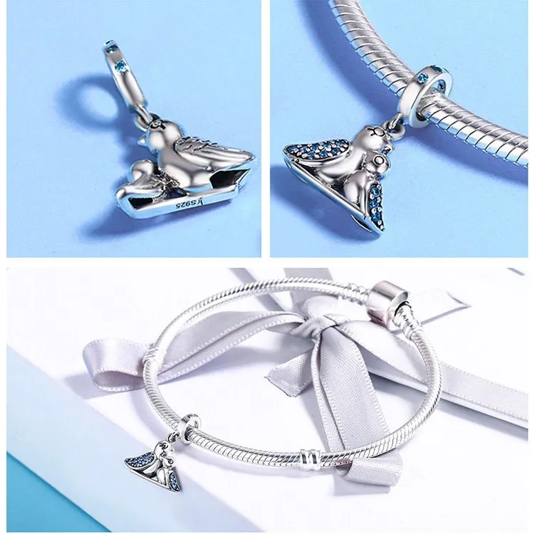 S925 Silver Cute Bird Charm Beads