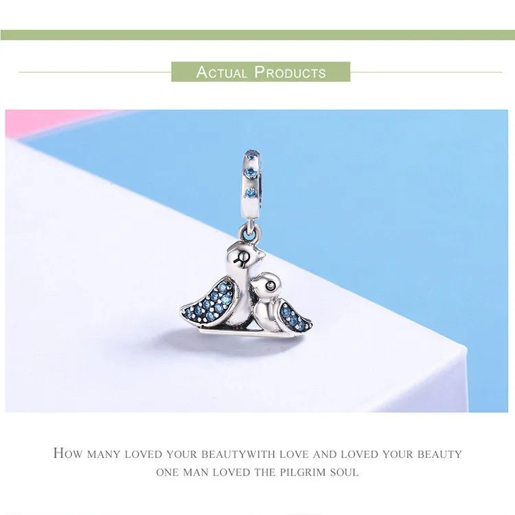 S925 Silver Cute Bird Charm Beads