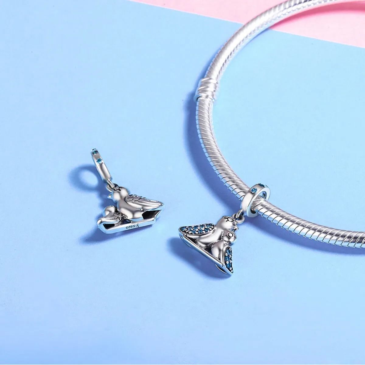 S925 Silver Cute Bird Charm Beads