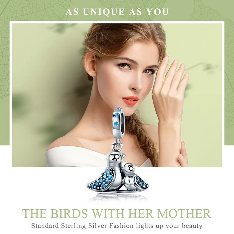 S925 Silver Cute Bird Charm Beads
