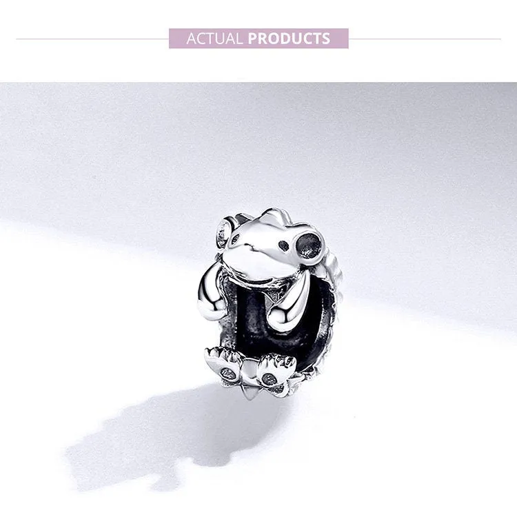 S925 Silver Cute Hedgehog Charm Beads