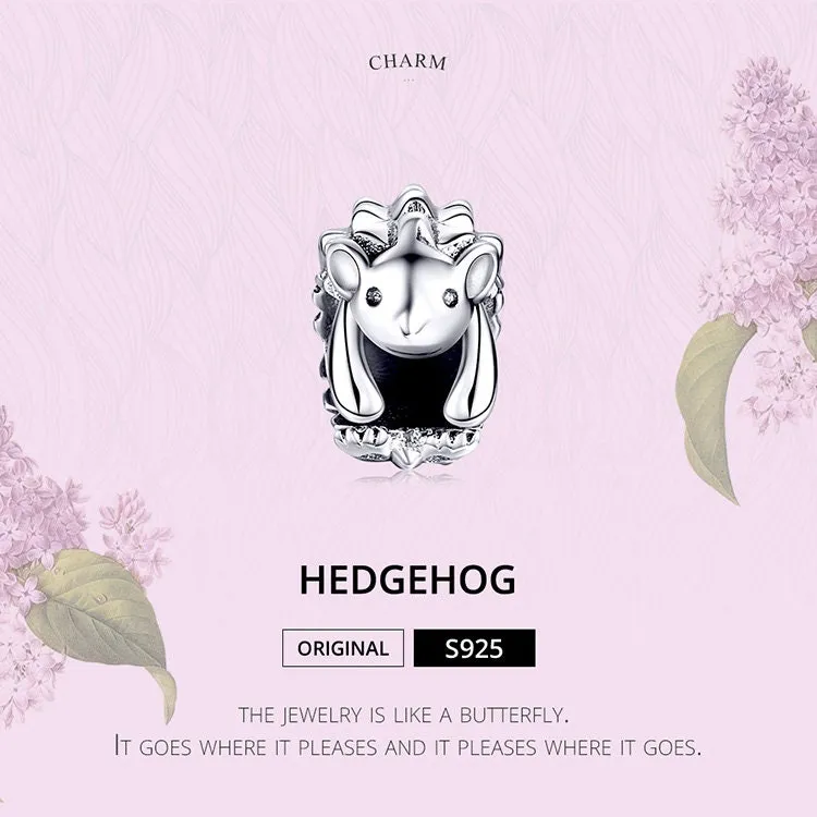 S925 Silver Cute Hedgehog Charm Beads