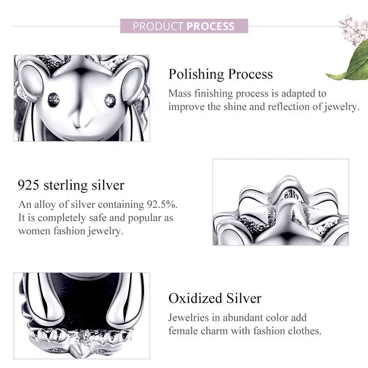 S925 Silver Cute Hedgehog Charm Beads