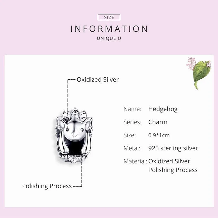 S925 Silver Cute Hedgehog Charm Beads