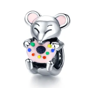 S925 Silver Cute Little Mouse Charm Beads
