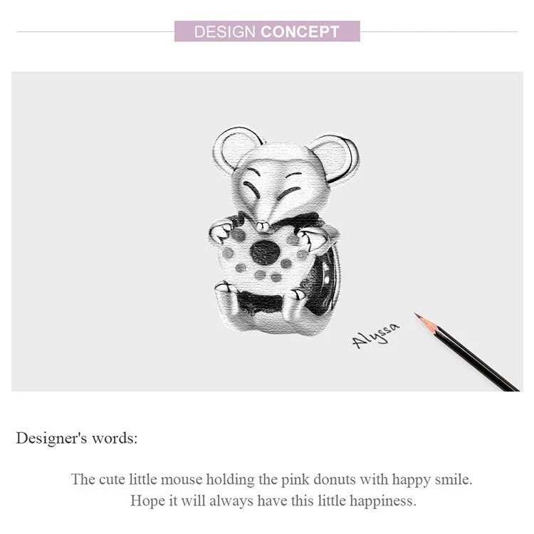 S925 Silver Cute Little Mouse Charm Beads