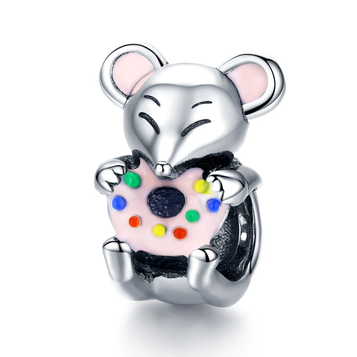 S925 Silver Cute Little Mouse Charm Beads