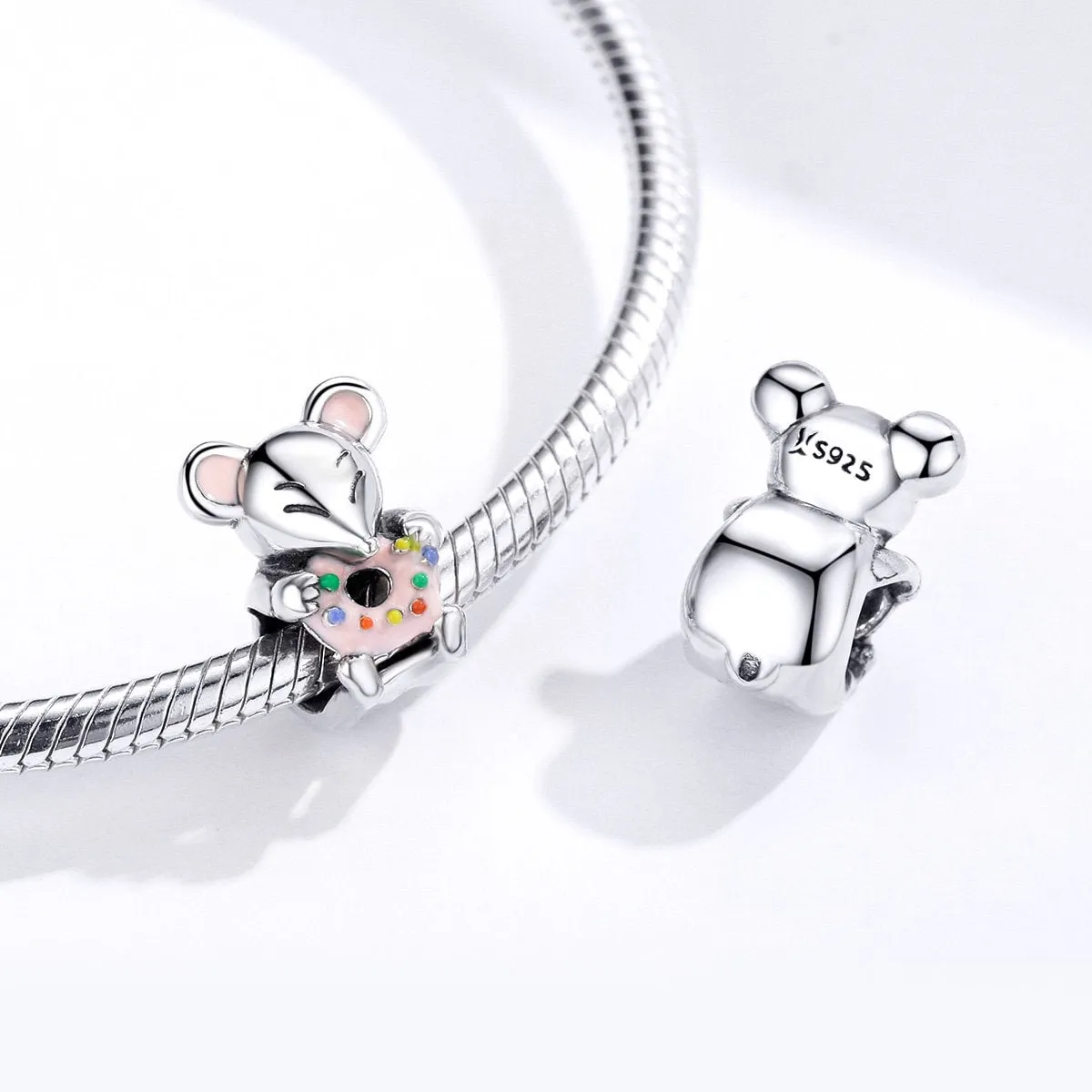 S925 Silver Cute Little Mouse Charm Beads