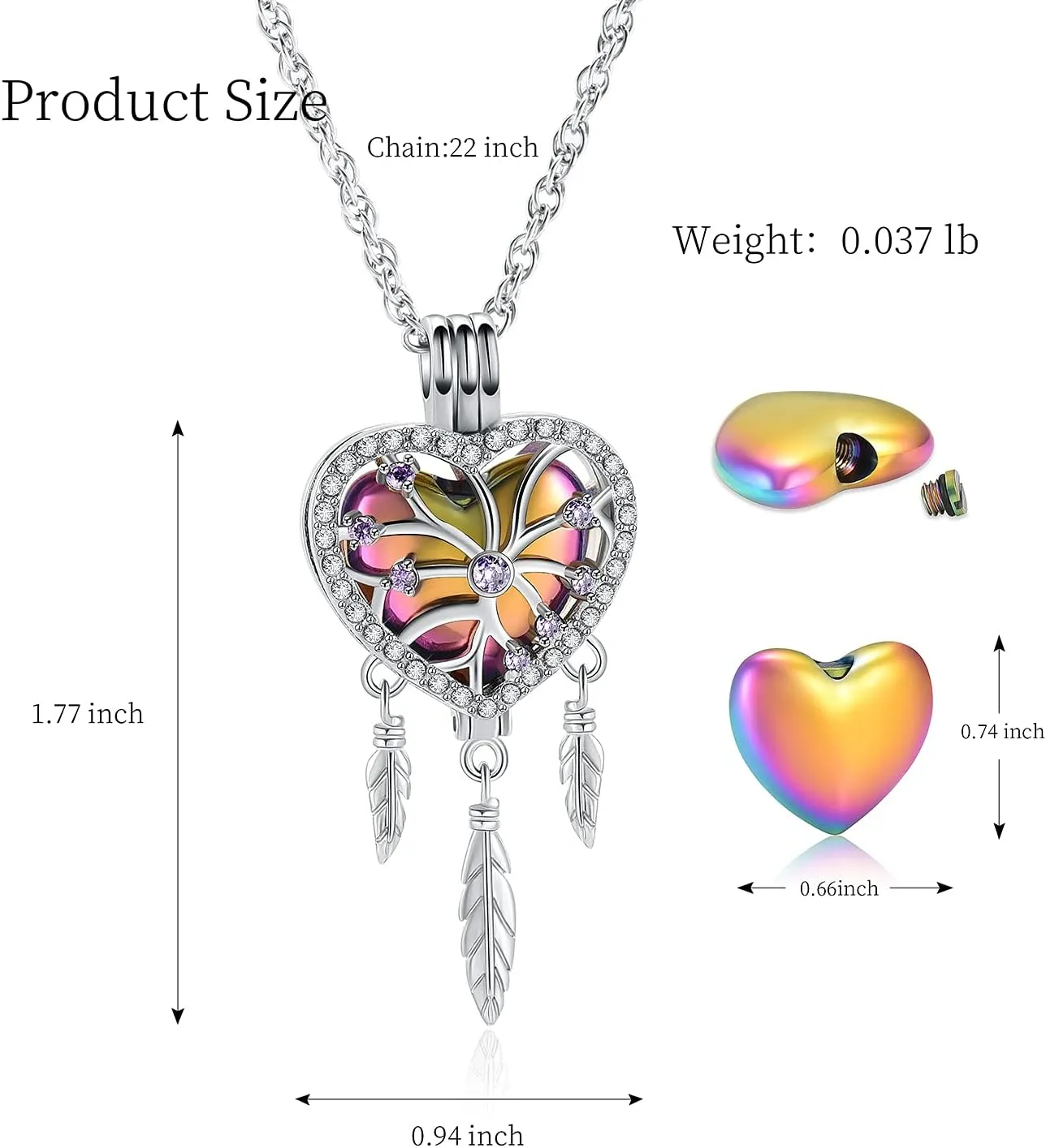 shajwo Dream Catcher Urn Necklace Heart Cremation Jewelry for Ashes for Women Men Angel Wing Flower Memorial Hollow Pendant