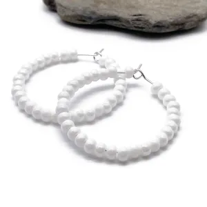 Shimmery White Seed Bead Hoops 35mm