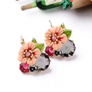 Shiny Gold Fresh Earring Summer New Arrival Bohemia Glass Enamel Flower Earring Accessories Feminine
