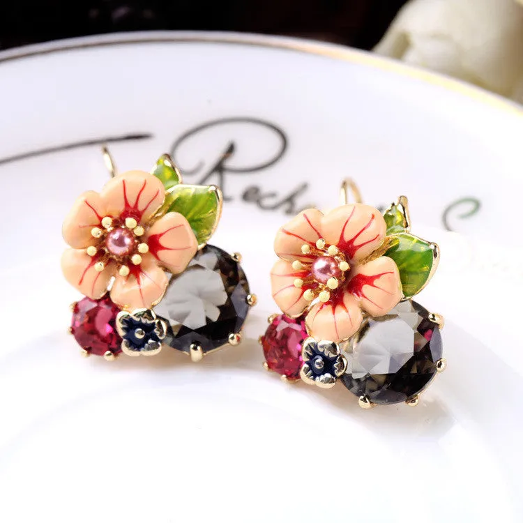 Shiny Gold Fresh Earring Summer New Arrival Bohemia Glass Enamel Flower Earring Accessories Feminine