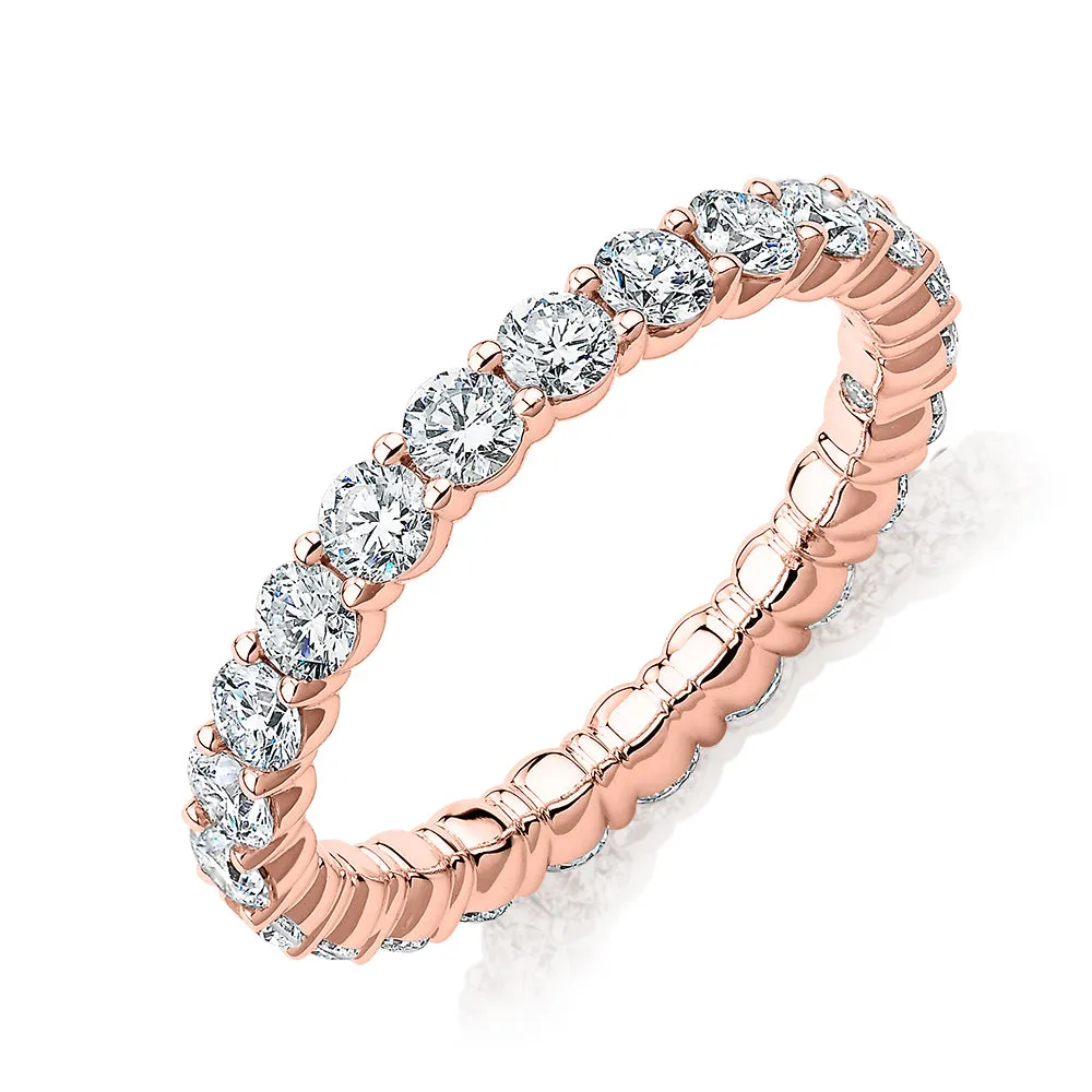Signature Simulant Diamond 1.86 carat* TW round brilliant all-rounder wedding or eternity band in 14 carat rose gold