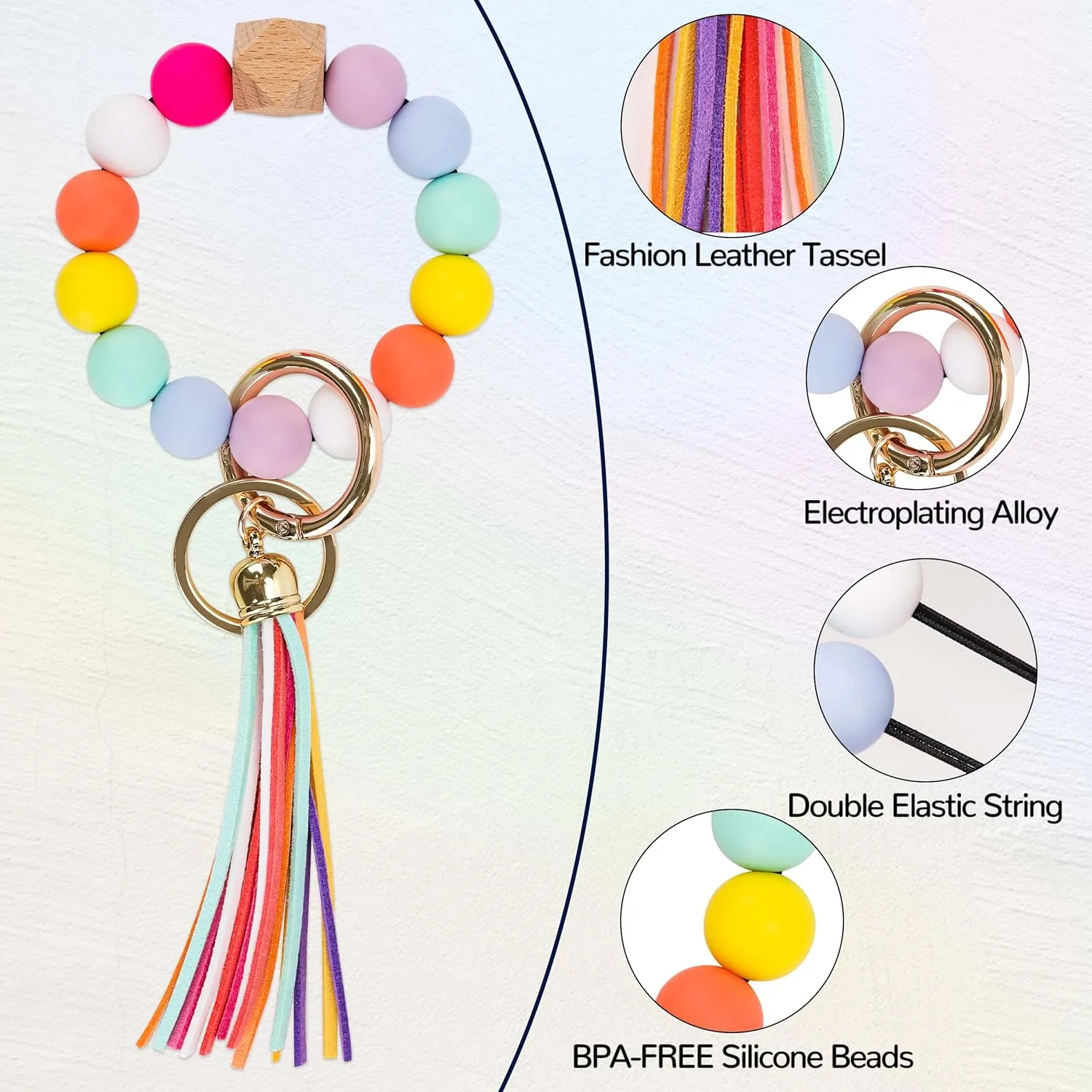 Silicone Key Ring Bracelets Wristlet Keychain Car Beaded Key Ring Bangle Chains for Women