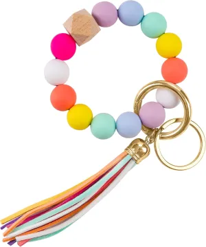 Silicone Key Ring Bracelets Wristlet Keychain Car Beaded Key Ring Bangle Chains for Women