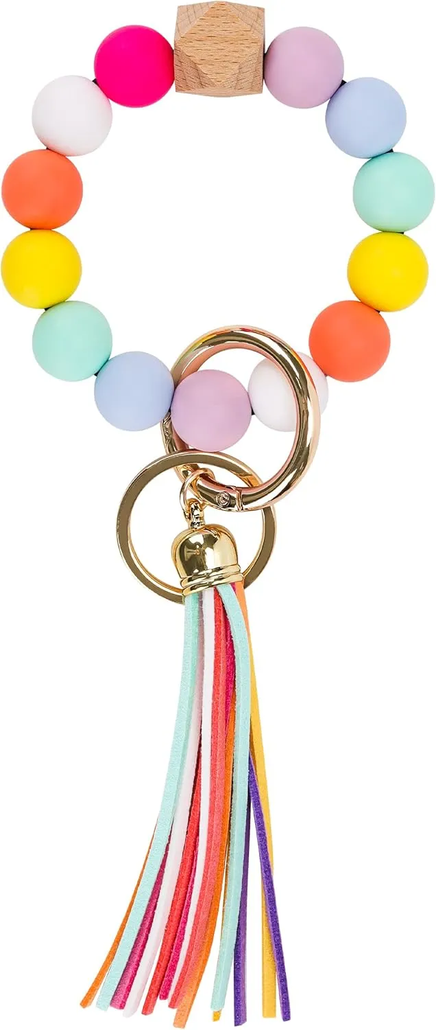 Silicone Key Ring Bracelets Wristlet Keychain Car Beaded Key Ring Bangle Chains for Women