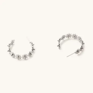 Silver Carly Daisy Hoops- Waterproof
