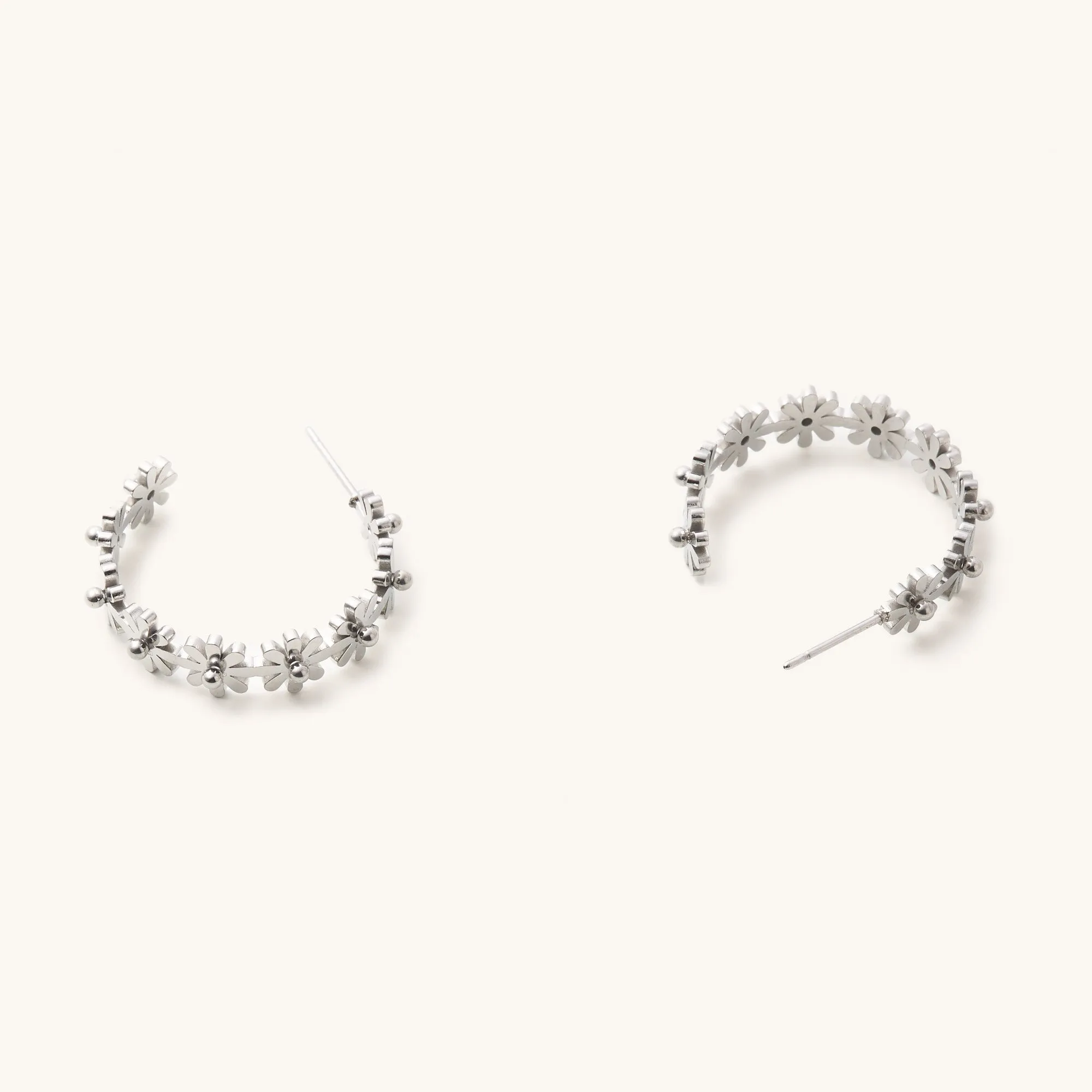 Silver Carly Daisy Hoops- Waterproof