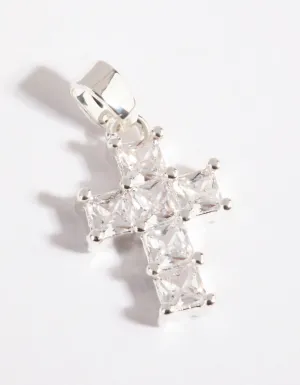 Silver Plated Cubic Zirconia Cross Charm
