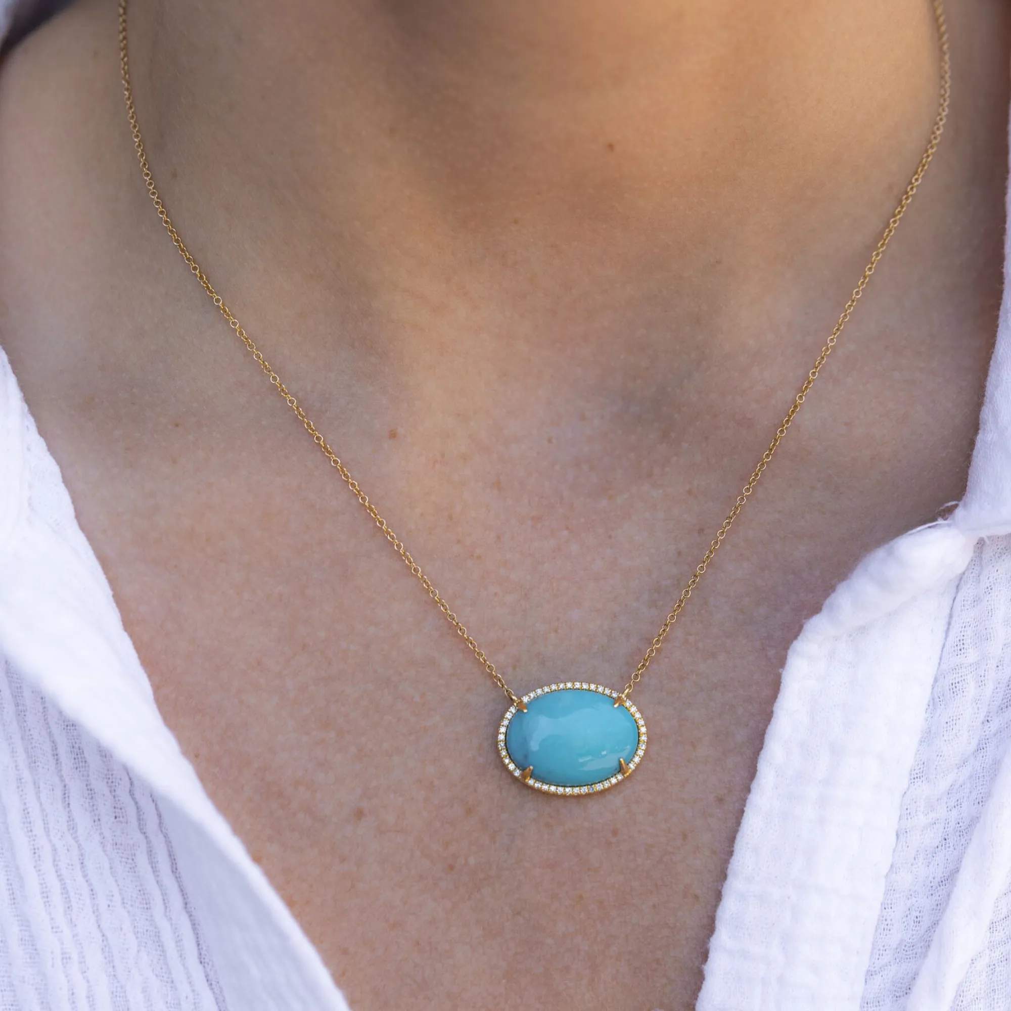 Sleeping Beauty 11.00CT Turquoise & Diamond Halo Necklace