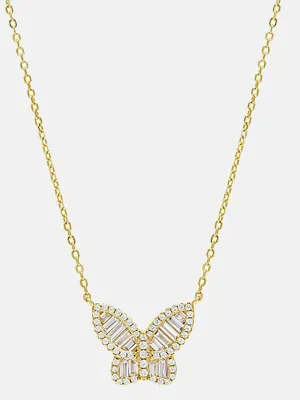 Small Pave X Baguette Butterfly Necklace