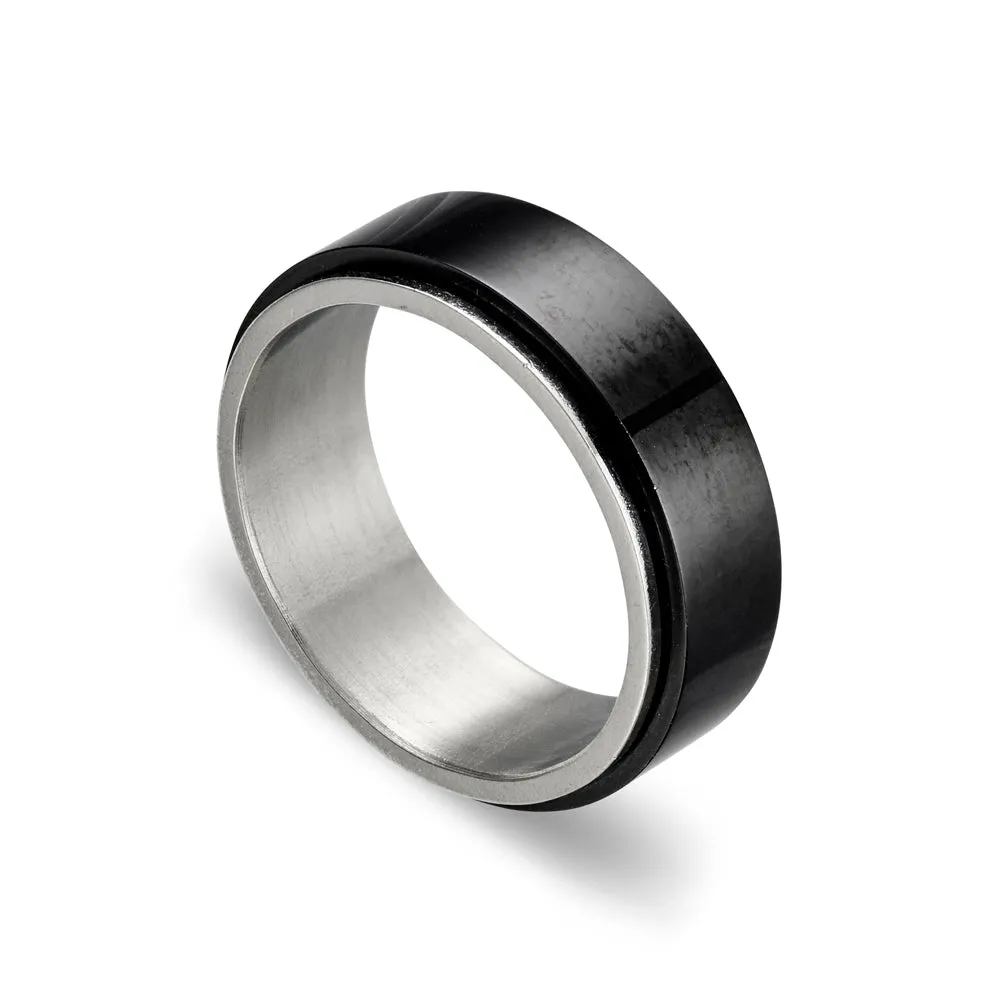 Stainless Steel Men's Ring - Black and Silver Fidget Spinner