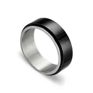 Stainless Steel Men's Ring - Black and Silver Fidget Spinner