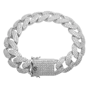 STALLION 925 Sterling Silver Cuban Link Bracelet with Dazzling AAA Cubic Zirconia