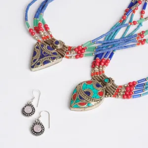 Sterling Silver, handcrafted lapis or turquoise beaded medallion necklace