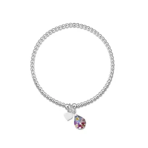 Sterling silver stretchy beaded bracelet with tiny purple flowers & forget-me-not