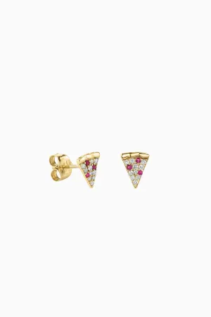 Sydney Evan Gold Diamond & Ruby Pizza Slice Studs - Yellow Gold