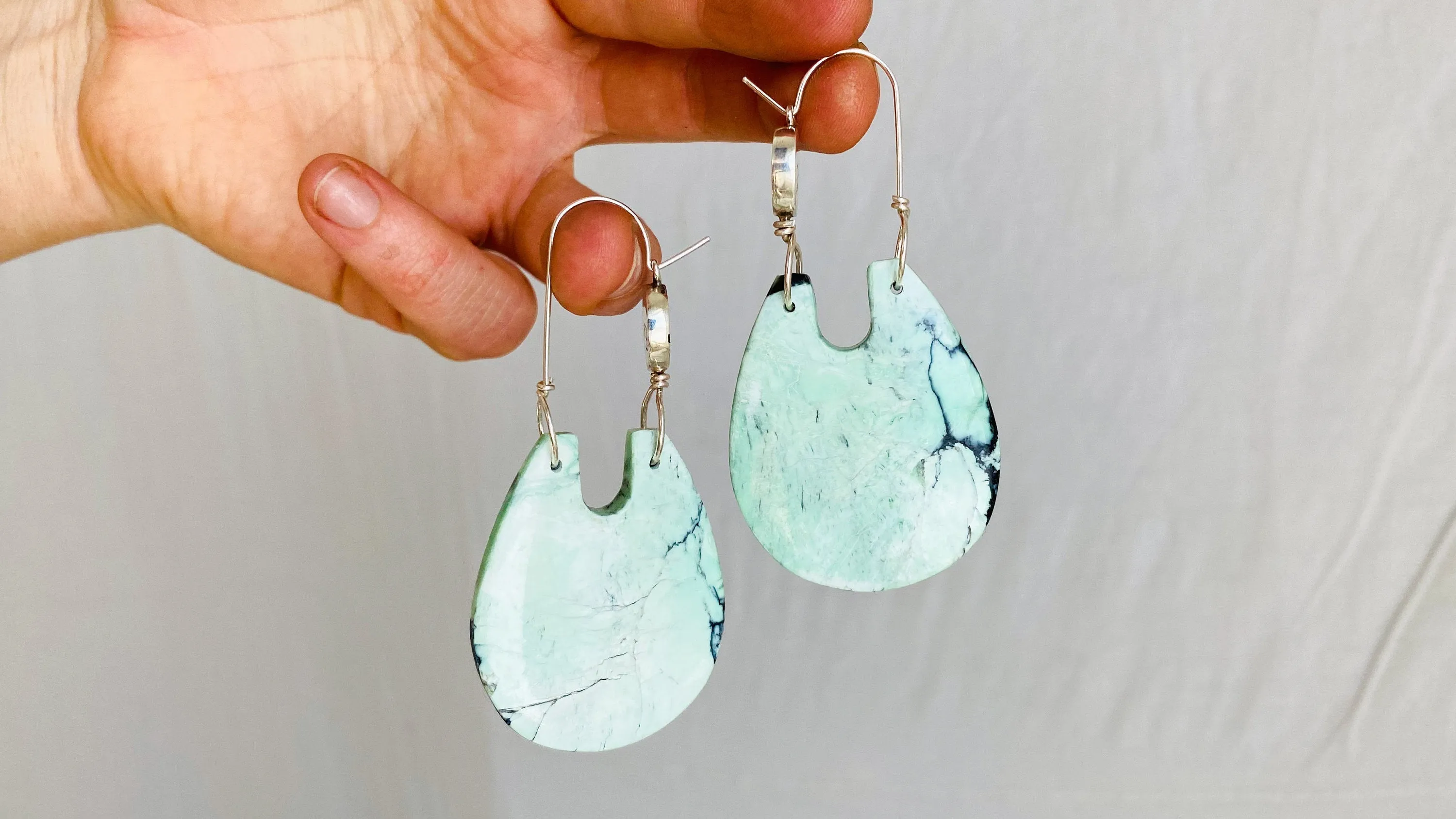 Turquoise & Sterling Earrings. Pale Green 0223