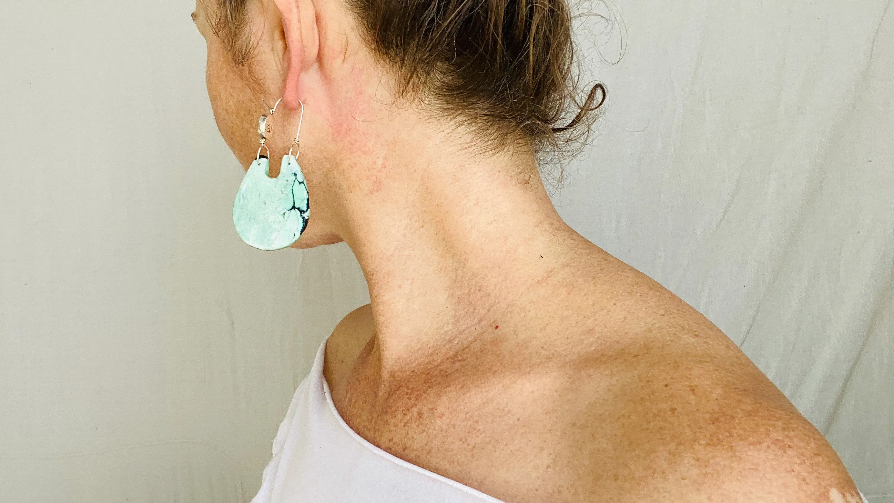 Turquoise & Sterling Earrings. Pale Green 0223